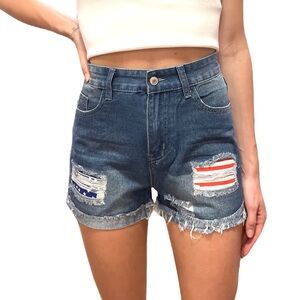 Rock & Republic Hula High Rise Distressed Stars And Stripes Cut Off Jean Shorts